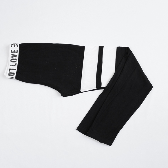 New! Love Print Black Work Out Leggings - Picture 5 of 7